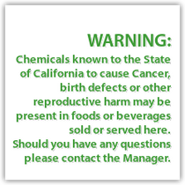 Holiday Inn - California Warning - Food & Beverages