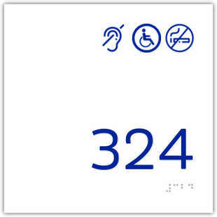 Room Number No Smoking / Handicap / Hearing Impaired Symbols White